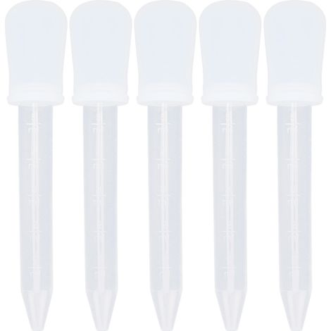 Pipettes de Transfert - Silicone Alimentaire - Graduées 1 à 5 ml - Pour Laboratoire Bricolage Bijoux Peinture Colle - Lot de 5