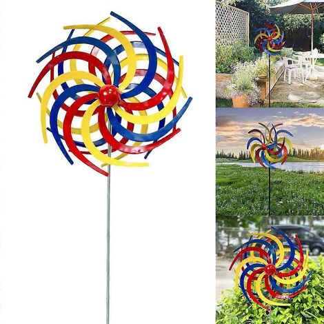 Moulin à vent de jardin en métal avec piquet, décoration extérieure, sculpture éolienne (1/4)