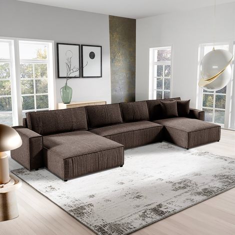 U-Sofa 5-sitzig umbaubar Truhe Isaac Cord Braun (1/5)