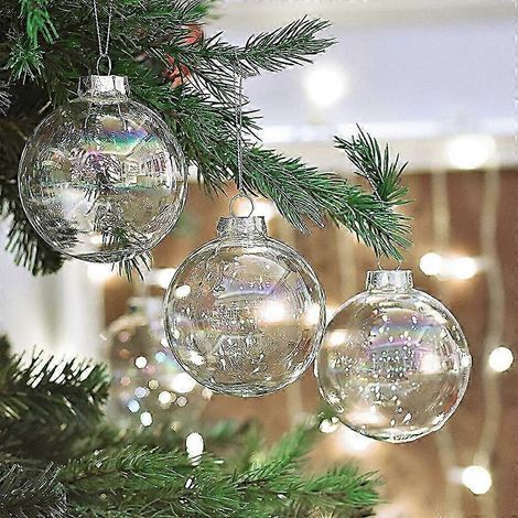 Boules de Noël à suspendre en verre transparent irisé de 6/8/10 cm à remplir - Lot de 5 - Grande boule de 10 cm (1/2)