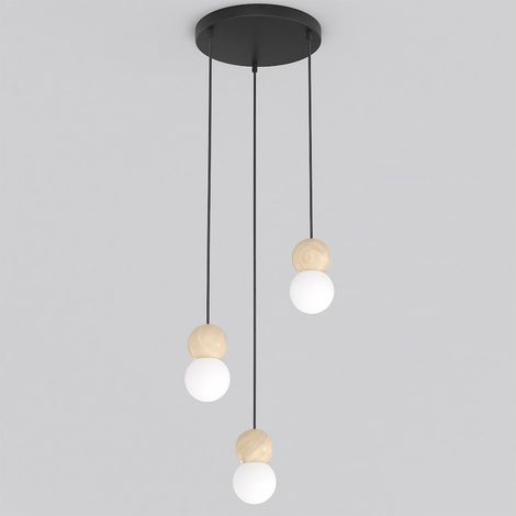 Lampada a sospensione LOOP in acciaio nero e legno