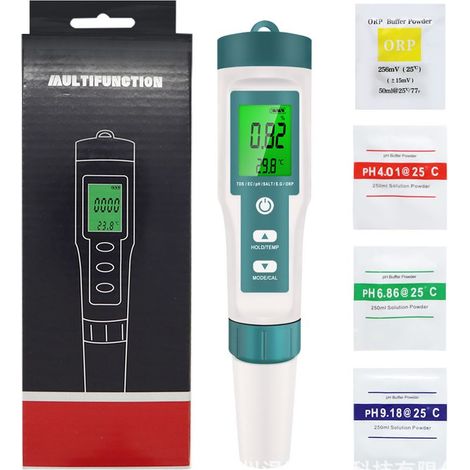 Multifunktions-pH-, TDS-, EC-, Salinitäts-, ORP-, SG- und Temperaturmessgerät – Präzise Messung mit automatischer Temperaturkompensation – Für Schwimmbad, Aquarium und Labor – 1 Stück (1/5)