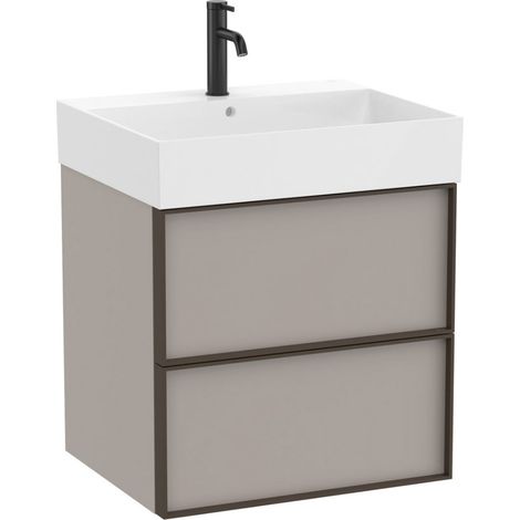 Pack meuble unik "INSPIRA" 600 - 2 tiroirs + lavabo plan en fineceramic - Gris Mat - Roca (1/2)