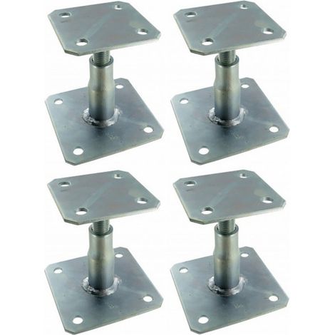 Simpson Strong Tie – Pieds de poteau réglables lot de 4 – Acier S235 JR électro-zingué – Hauteur réglable 100 à 150 mm – Fixation sur bois et béton
