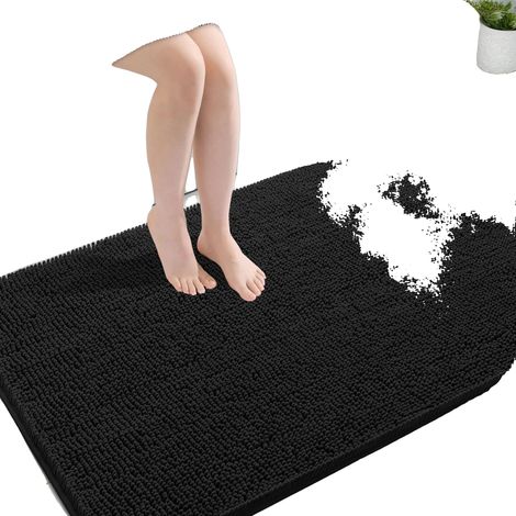 Alfombrilla de baño, microfibra suave, diseño moderno, negra, 61x91 cm. (1/2)