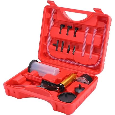 Kit de purge de freins 2 en 1 avec pompe à vide manuelle et adaptateurs pour manomètre, kit de purge de liquide de freins pour voitures et camions, avec étui de protection. (1/5)