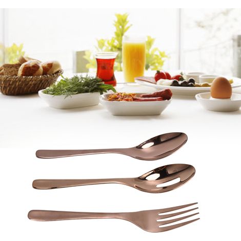 Cuillère de service, fourchette et passoire en acier inoxydable 304 - Or rose (1/5)