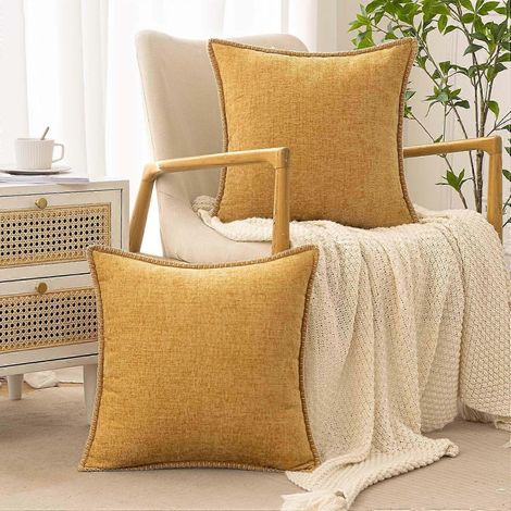 EternaNest Lot de 2 housses de coussin d'automne en chenille dorée 45 x 45 cm, housses de coussin décoratives avec bords cousus, coussins doux pour canapé, lit et fauteuil. (1/4)