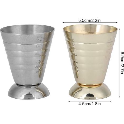 2 pièces 304 Cocktail de vin en acier inoxydable Jigger barman 75 ml (1/4)