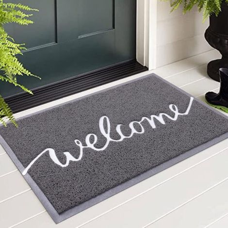 1 piece 44 x 76 cm (grey) "Welcome" outdoor doormat, indoor doormat, entrance mat, non-slip and dust-resistant outdoor doormat (1/5)