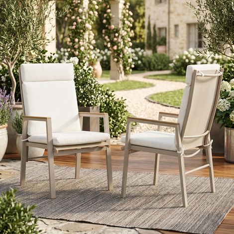 Gartenstühle 2er-Set mit Armlehnen, Sitz aus Teslin, Gestell aus verzinktem Eisen, Beige/Khaki (1/5)