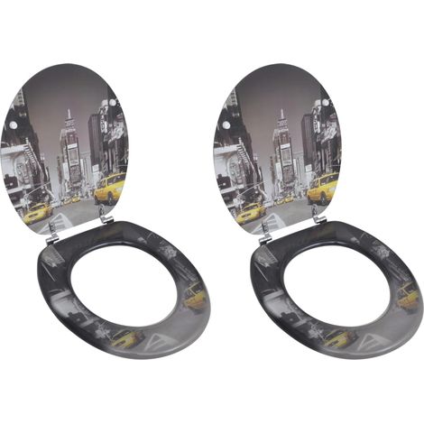 Lot de 2 Abattants adulte pour WC avec couvercles - Siège WC MDF New York BV455188 - BonneVie (1/5)