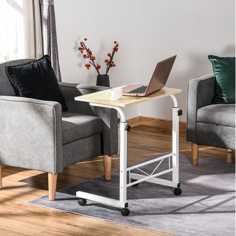 Mesa auxiliar 60x40x68-78 cm color arce y acero regulable en altura con ruedas y frenos (1/5)