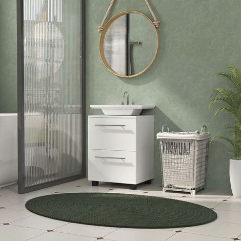 Armoire de salle de bain, commode de lavabo avec tiroir, compacte, panneau de particules, blanc (1/5)