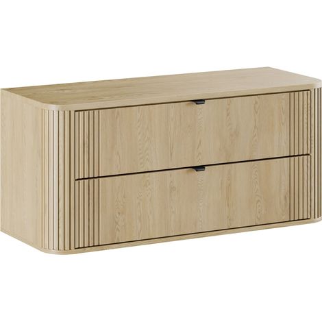 Meuble sous vasque suspendu avec plan OVALIA - 2 tiroirs chêne 120 cm (1/5)