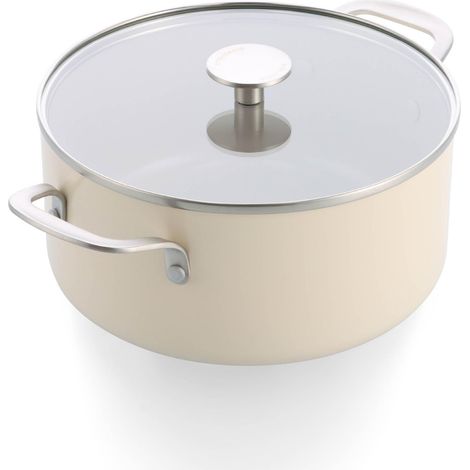 Faitout Avec Couvercle En Verre, 24 cm/4,91 L, Revêtement Céramique Antiadhésif Sans PFAS, Induction, Four 160 °C, Lave-Vaisselle, Crème