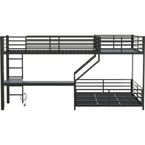 Metall-Etagenbett mit Schreibtisch, 3 Schlafplätze, Schwarz, 90/140 x 200 cm (1/5)