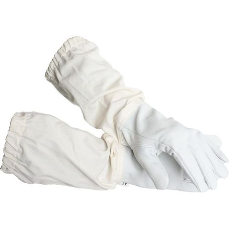 Goatskin pointed gloves with long canvas sleeves and elastic cuffs. White (50 cm long) (1/5)