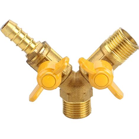 Vanne à 3 voies en laiton avec 2 interrupteurs - Connecteur de tuyau en forme de Y - Adaptateur de tuyau pour eau, gaz, carburant (A) (1/5)