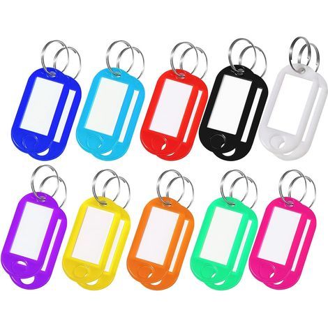 20 llaveros de plástico en 10 colores, etiquetas para escribir, ideales para llaves de casa, equipaje o mascotas. (1/5)