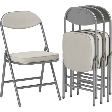Set di 4 sedie pieghevoli in poliestere con schienale imbottito e gambe in metallo, crema (1/5)