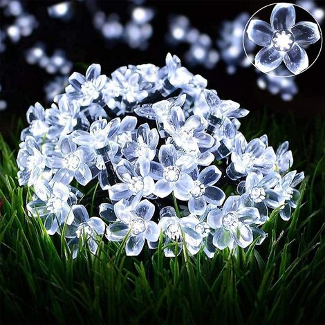 Guirlande lumineuse solaire 50 lumières à énergie solaire à LED,guirlandes lumineuses extérieures scintillantes de Noël,lumières de fleurs de cerisier pour patio (blanc froid) (1/4)