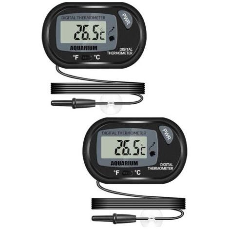 Schwarzes digitales LCD-Aquarienthermometer mit Saugnapf und wasserdichter Sonde, geeignet für Aquarien, Fischteiche, Zuchtboxen und Reptilienzuchtboxen (2er-Pack). (1/4)