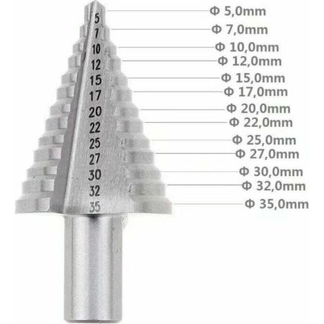 Metal Drill Bit for Drill Metal Drill Bit for Drill, HSS Step Drill Bit, Double Slot Conical Step Drill Bit (5mm-35mm) (1/4)