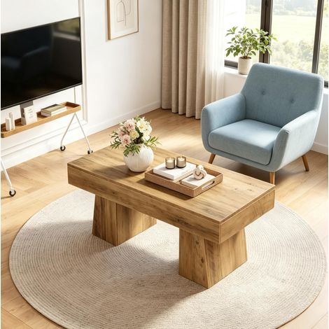 Mesa de centro rectangular 120 x 60 x 50 cm de MDF marrón DESVIAE (1/5)