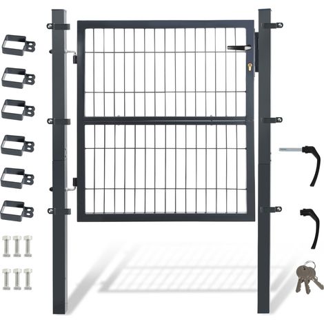 Randaco Gartentor Metall Gartentür robust langlebig Zauntor Verzinkt Einzel Wellengitter Zauntür Anthrazit (100x100cm)