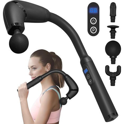 Pistolet de Massage Musculaire avec poignée étendue, Masseurs Électriques Portables Masseur des Tissus Profonds, 4 Têtes de Massage et l'Écran LCD Pour Soulager Douleurs et Raideurs Musculaires (1/5)