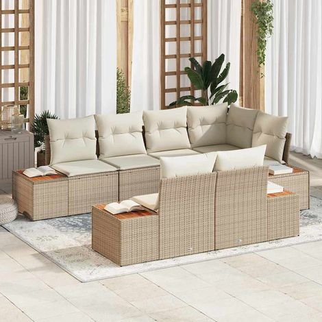 vidaXL Set Divano da Giardino 7 pcs beige e panna Poly Rattan (1/5)