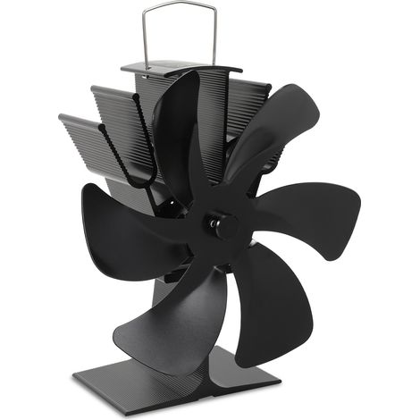 TolleTour 6-Flügel Ofenventilator, wärmebetriebener Kaminventilator ohne Strom, leise, mit Thermometer, 50–350 °C, Schwarz (1/5)