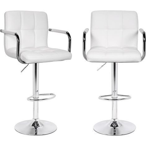 Set Sgabelli Cucina Seduta Pelle Imbottita Sgabello con Braccioli Casa Bar Bianco (1/5)