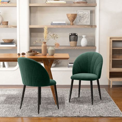 Lot de 2 chaises de Salle à Manger Chaise de Cuisine Velours Pieds métal vert dim. 52L x 54l x 79H cm (1/5)