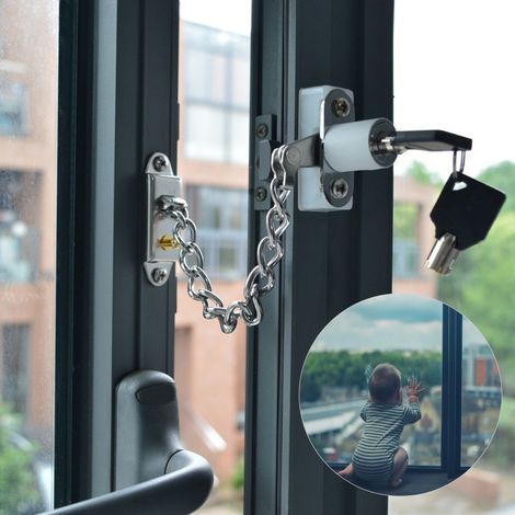 Chaîne antivol en alliage d'aluminium pour fenêtre, verrou de sécurité pour fenêtre à battant en PVC, chaîne de sécurité pour empêcher les enfants de sortir par la fenêtre et de tomber. (1/5)