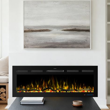Parrot Uncle Smart Wall Mounted Electric Fireplace 50 Inch, Recessed Electric Fire for Media Wall with Dual LED Flame Effects, 1500W Heater and Remote Control (1/5)