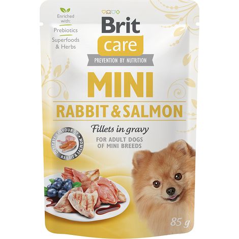 Alimento húmedo Brit Super Premium para perros adultos de raza pequeña, conejo y salmón, 85 g (1/2)