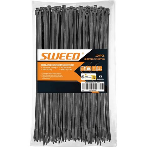 100pcs Serre Câble 300x4.8mm, Serflex Noir, Riselant Plastique, Serre Cable Souple et Robuste Resistant à La Traction De 22kg, Collier De Serrage Réutilisable Usage En Intérieur Et Extérieur (1/5)