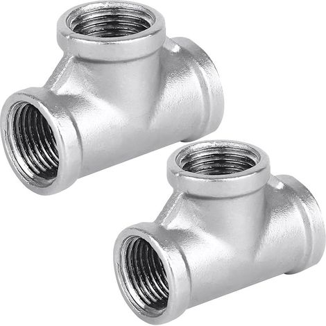 Lot de 2 raccords en T en acier inoxydable 304 - 3/4" - G3/4" IG/IG/IG - 90° - Filetage intérieur BSP - 3/4" - En forme de T - 3 voies - Raccord en T DN20 - Convient pour l'eau potable (1/5)