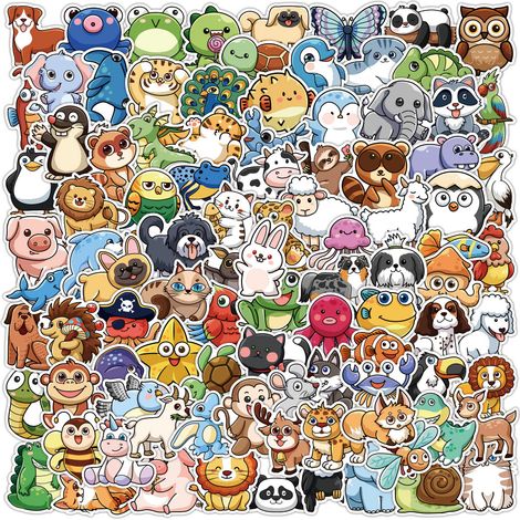 100 autocollants animaux mignons, autocollants en vinyle imperméables pour ordinateur portable, pare-chocs, skateboard, bouteilles d'eau, ordinateur, téléphone (1/5)