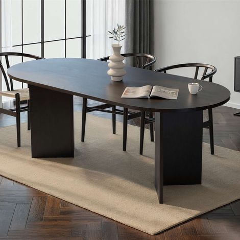 Table à manger 8 places 200x90x75 cm décor noir - LURYO (1/5)