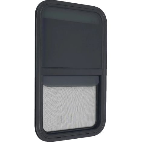 Fenêtre de camping-car, taille de trou découpé de 450 mm x 750 mm, taille globale de 47,7 cm x 77,7 cm, épaisseur de verre trempé de 4 mm, matériau en alliage d'aluminium, design à glissière verticale (1/5)
