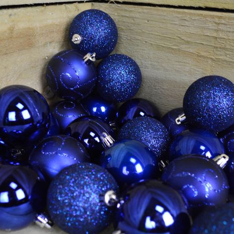 24 Pack 60mm Multi Finish Shatter Proof Christmas Tree Baubles - Midnight Blue (1/5)