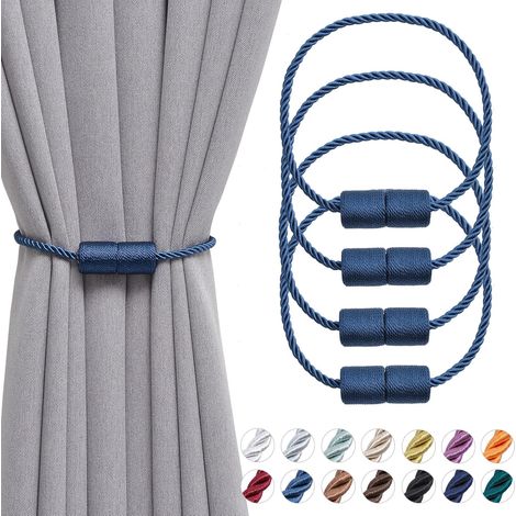 Lot de 4 embrasses magnétiques en corde latérale de 40,6 cm, faites à la main, pour rideaux de maison et bureau (bleu marine). (1/5)