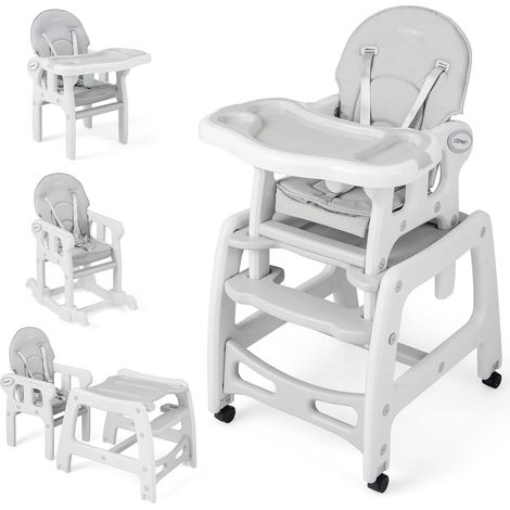 COSTWAY 3 in 1 Babystuhl, Hochstuhl & Essstuhl & Kindersitzgruppe, wandelbarer Babyhochstuhl mit 5-Punkt-Gurt, abnehmbarem Tablett & Sitzkissen & Rückenlehne, für 6-36 Monate, 20 kg Beige (1/5)