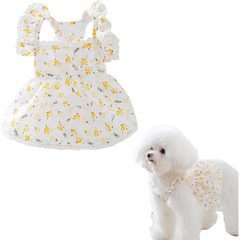 Robe pour chien douce et respirante, élégante robe princesse florale pour animal de compagnie avec frissons pour petit chien
