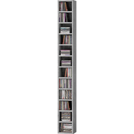 HOMCOM Mobile Porta CD da Parete in Legno con 12 Mensole 21x20x175cm Grigio (1/5)