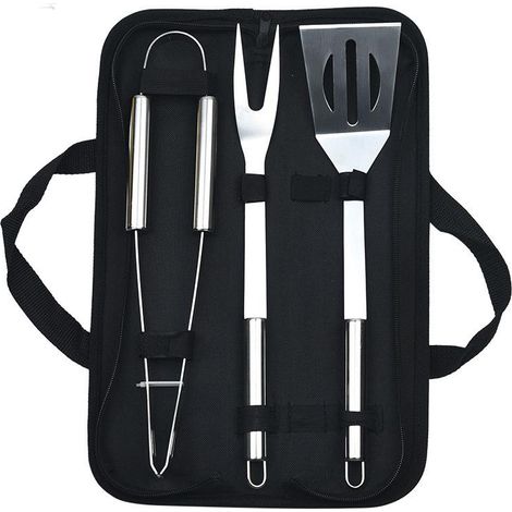 Grillset aus Edelstahl, Grillwerkzeug-Kombination, 3-teiliges Beutelset, kleiner Rohrgriff (1/5)