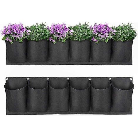 Vertikaler Pflanzbeutel mit 6 Fächern, Hängebeutel für Zimmer- und Gartenpflanzen, Wandmontierter Topforganizer mit Taschen (Schwarz) (1/5)